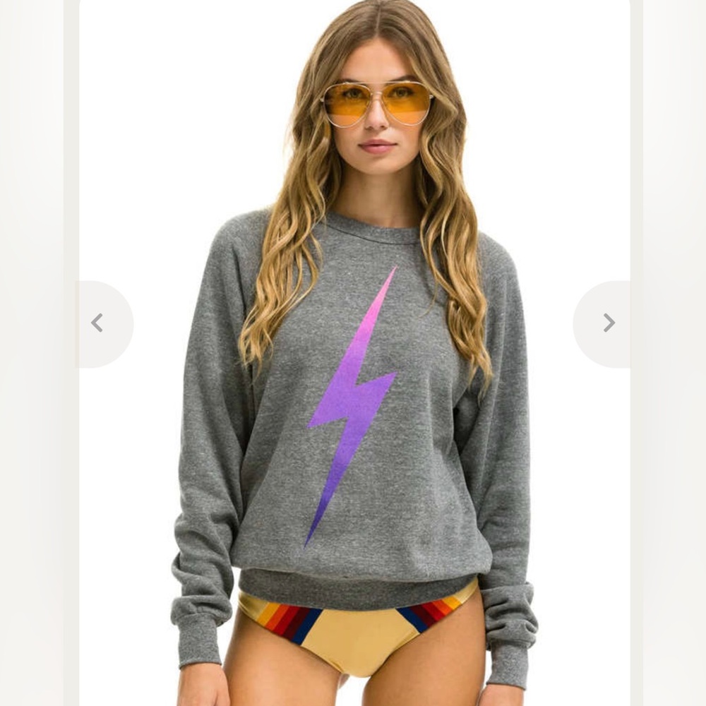 Aviator Nation Sweatshirt, heather gray w/ purple faded bolt. Small. NWT.
